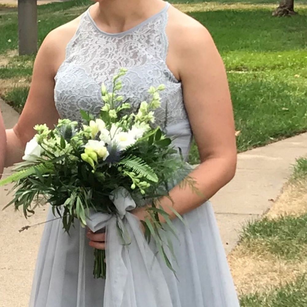 Formal silver lace & tulle dress floor length!